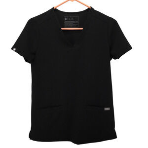 FIGS Casma Three Pocket Scrub Top Black XXS XXSmall V Neck Nursing Healthcare